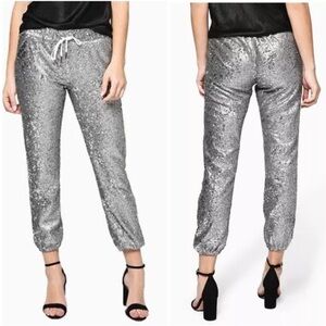 David Lerner Silver Sequin Sparkle Jogger Pants Disco Party Sz XS